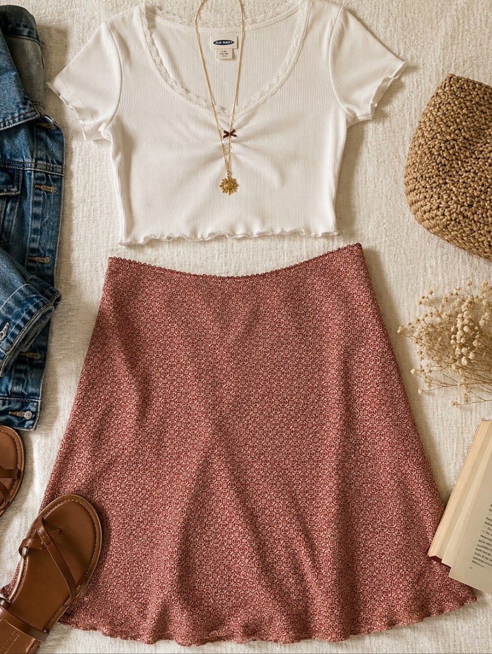 Y2K Old Navy Maroon Boho Mini Skirt Size 12 Flowy A-Line Cottagecore